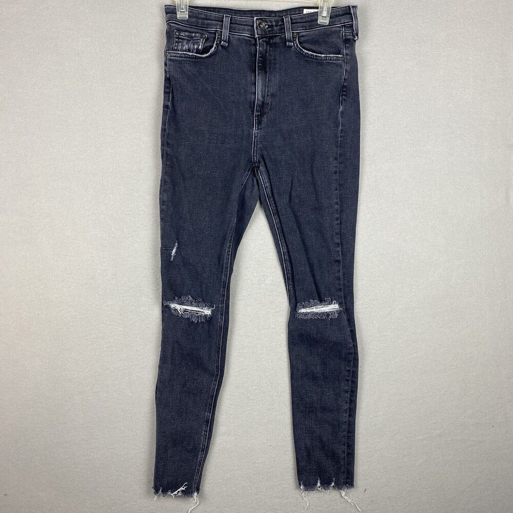 Rag & Bone Pants Womens 28 Black Skinny Jeans High Rise Ankle Stretch Distressed